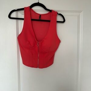 Orange‎ zip up corset crop top